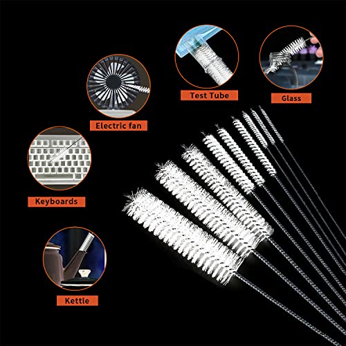 10 Pcs Flexible Drain Brush Straw Cleaner Brush Set,Pipe Cleaners Brush,61Inch Stainless Steel Double-Ended Hose Brush 8.2Inch Nylon Long CPAP Tube Cleaning Brush for Home Kitchen Sink Plumbing(White) - color: White