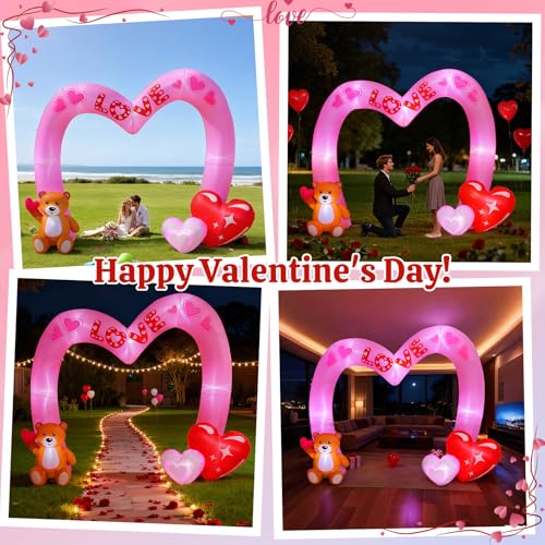 Lewondr 8FT Valentine's Day Inflatable Outdoor Decorations, Lovely Bear Pink Love Blow up Archway Romantic Yard Decoration with 8 Build-in Lights, Valentine's Inflatable Decor for Lawn Party Wedding - style: Archway