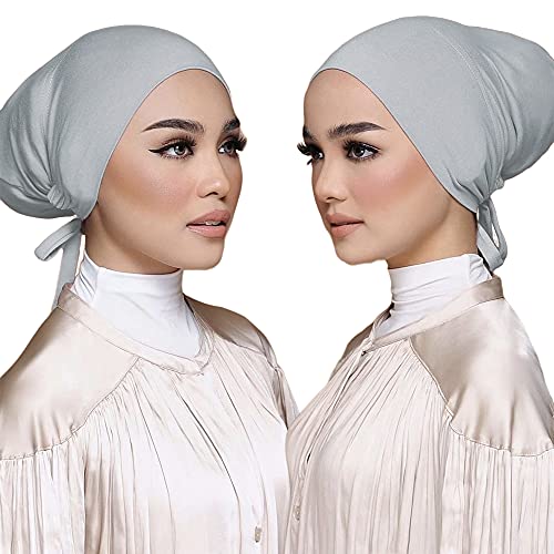 Women Under Scarf Hat Hijab Undercap Islamic Muslim Under Scarf Hijab Cap with Tie-Back Closure - color: Black+khaki