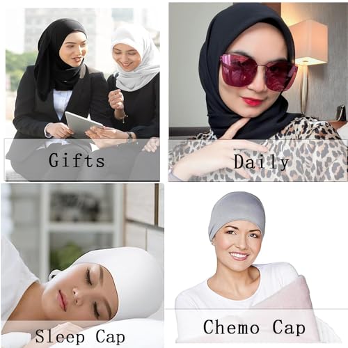 Women Under Scarf Hat Hijab Undercap Islamic Muslim Under Scarf Hijab Cap with Tie-Back Closure - color: Black2+dark Grey2