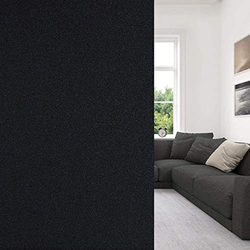 WochiTV Total Blackout Window Film 100% Light Blocking Non Adhesive No Residue Removable Opaque Static Cling Privacy Glass Tint for Home Bedroom Darkening Heat Control (35.4 in x 13.1 Ft) - color: Black, size: 35.4 Inch x 13.1 Feet