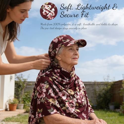 ZLYC Women Muslim Hijab Scarf with Visor Built-in Undercap Sun Protection Headwrap - color: Floral Burgundy