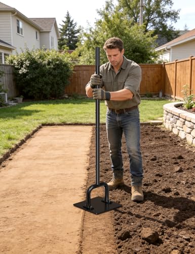 10" x 10" Heavy Duty Steel Tamper with 61" Handle, Hand Compactor Tool for Soil, Gravel, Sand, Asphalt, Paver Base, Driveway and Yard