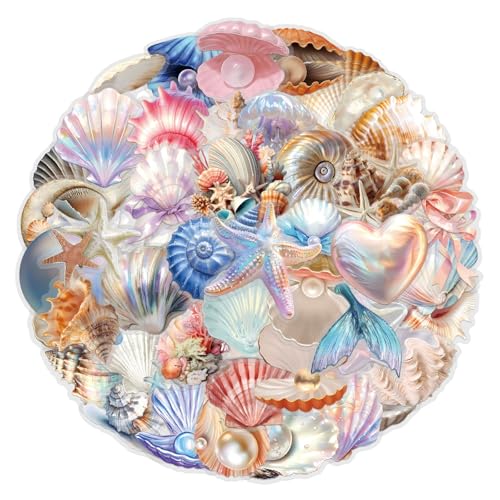 60PCS Cartoon Conch Stickers Funny Sea Shell Stickers for Kids Teens Cute Clamshell Pearls Sticker for Water Bottles Laptop Luggage Phone, PET Transparent Waterproof Decals Kids Sticker (Conch-C) - color: Conch-c