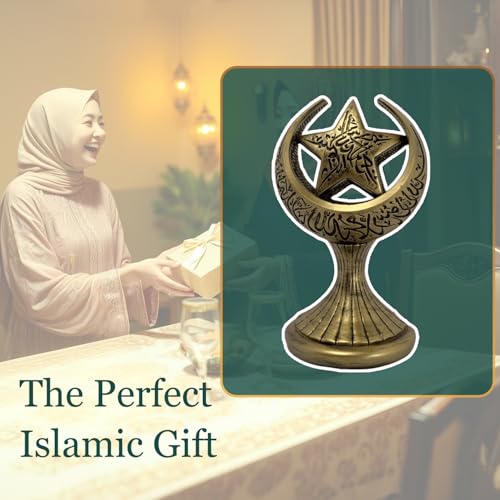 2PCS Ramadan Decoration for Table Set– Islamic Crescent Moon & Mosque Tower + Crescent Star Statues Table Centerpiece, Eid Mubarak Home & Office Decorations, Islamic Festival Decor Gift