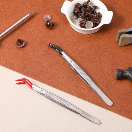 2 PCS Rubber Tipped Tweezers, Tweezers Curved Bent Tip Tweezer with Rubber Tips Long Bent Tweezer PVC Coated Long Rubbers Stainless SteelTweezer Metal Sticker Tweezerfor Craft Jewelry (Red, Black)