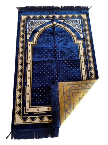 Islamic Prayer Rugs, Muslim Prayer Mats, Velvet Sajjadah, Janamaz, Islamic Gifts (Navy Blue) - color: Navy Blue