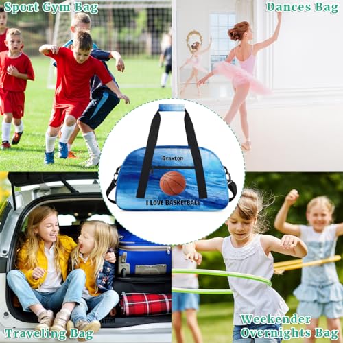 Custom Name Sports Basketball Bag Boys, Watercolor Blue Geometric | Personalized Named Practice Travel Overnight Training Bag - color: Color 14