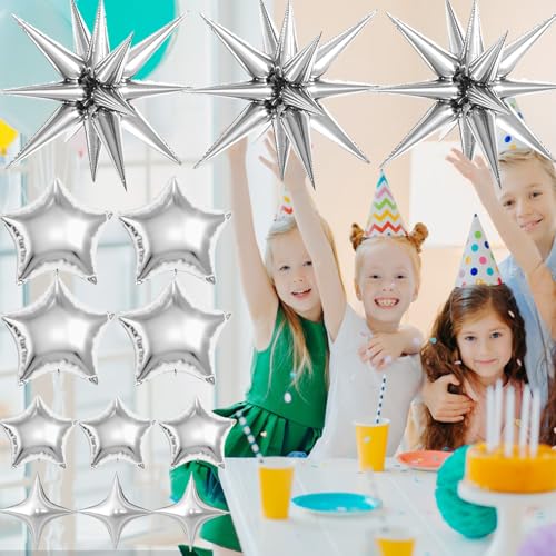 22 Pcs Silver Star Balloons,22/18/10 Inch Star Foil Mylar Balloon - color: Silver