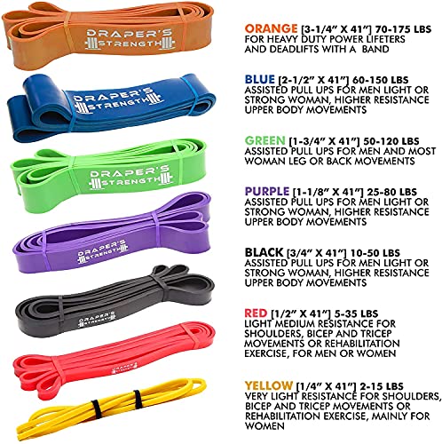Draper's Strength Heavy Duty Resistance Stretch Loop Bands for Powerlifting Workout Exercise and Assisted Pull Ups - color: #07 Orange