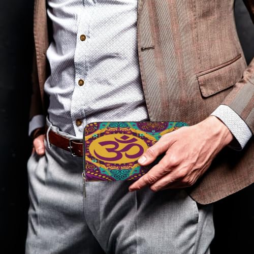 Indian-Inspired Om Symbol Mandala PU Leather Long Wallet for Women Men, Zipper Clutch Wallet RFID Card Holder Organizer - color: Indian-Inspired Om Symbol Mandala