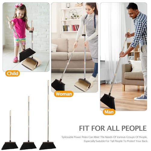 Broom and Dustpan Combo Set,55" Long Handle,Beige | Heavy Dust,Dustpans with Broom Combo,House Accessories for Home, Kitchen,Office,Classroom,Apartment,Pet Hair - color: Beige