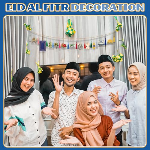 Briwooody 24 Pcs Ramadan Garland Banner Eid Mubarak Ramadan Decorations for Home Eid Mubarak Banner Set Islam Muslim Celebration Lesser Bairam Decoration for Home Fireplace Indoor Outdoor