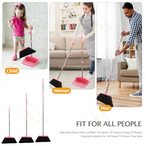 Broom and Dustpan Set, Dustpans with Broom Combo for Home, Heavy Dust Broom and Dustpan Combo, Long Handle Dust Pan and Broom Set for Kitchen, Office, Pet Hair,Pink, Pack of 1 - color: Pink