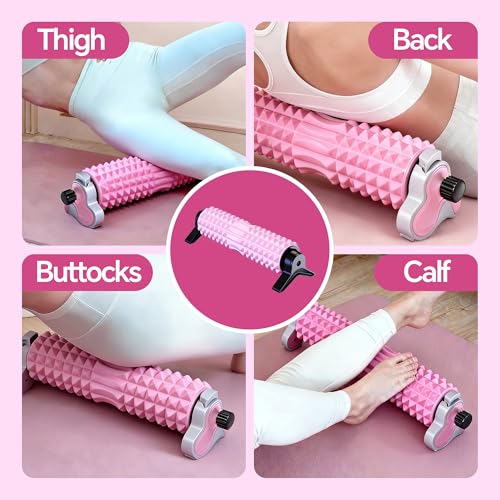 Foam Roller with Detachable Stand, 18” Deep Tissue Massage Roller | 3-Level Height Adjustable Support, Beginner-Friendly Design for Home Workout & Muscle Recovery - Pink - color: Pink