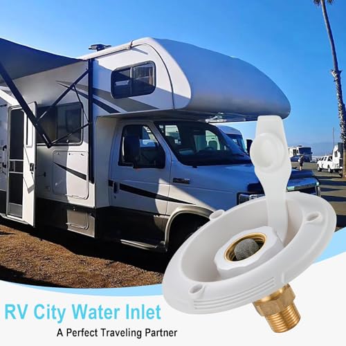 TOPSHINE RV City Water Inlet with Check Valve, RV Water Inlet Connection, RV Water Fill Inlet Flange with 3/4" GHT Female to 1/2" NPT Male, Fits for Camper, Trailer, Marine, RVs and Boats, Large - color: White, size: 4.7”