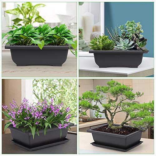 GROWNEER Bonsai Training Pots 3 Packs 9Inch with Drainage Humidity Trays, Bonsai Tree Starter Kits with 1 Repotting Mat, Growing Planter Set for Garden, Yard, Balcony, Office, Living Room - size: 3pcs/9x6.6in