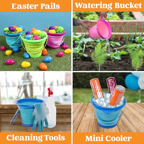 JOYIN 3 Packs Foldable Pail Bucket with Shovels & Mesh Bag, Collapsible Buckets Multi Purpose for Beach, Camping Gear, Beach Party, Fishing, and Fun Summer Activities (Blue/Pink/Green) - color: Blue/Pink/Green