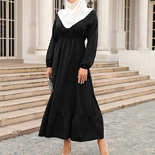 Ctreela Muslim Abaya Dress for Women Long Sleeve Tunic Islamic Prayer Dress Abaya Kaftan Dubai Dress Middle East Clothes - color: Black, size: Medium