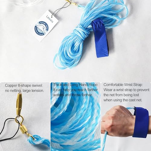 Lawaia Cast Net Cast Nets for Fishing Hand Throw Bait Nets 1/2 inch Mesh Freshwater Saltwater Fish Gear - Ideal for Shrimp, Fish & Fly Fishing with 3FT - 12FT Radius - size: 3FT/0.9m Radius