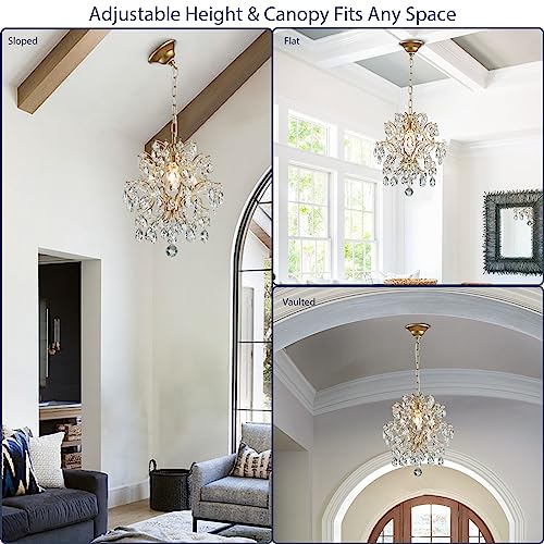 Bestier Gold Modern Pendant Chandelier Crystal Raindrop Lighting Ceiling Light Fixture Lamp for Dining Room Bathroom Bedroom Livingroom entryway 1 E26 Bulbs Required D13 in x H16 in - color: Gold, size: D13" x H16"