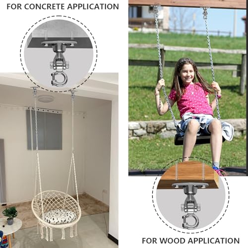 Heavy Duty 304 Stainless Steel Swing Hanger with Silent Ball Bearing, 360° Rotation & 180° Swing, 600 lbs Capacity, for Playground, Swing Set, Hammock, Yoga, Punching Bag - size: 2 Holes-B