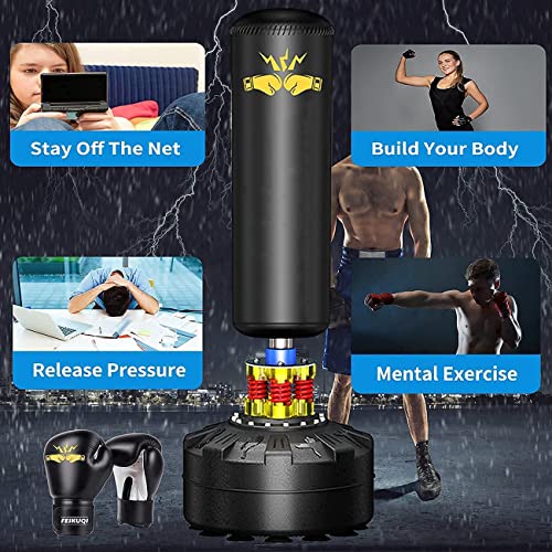 70" Punching Bag with Stand – 205lbs Freestanding Heavy Bag for Home Gym - color: With Gloves