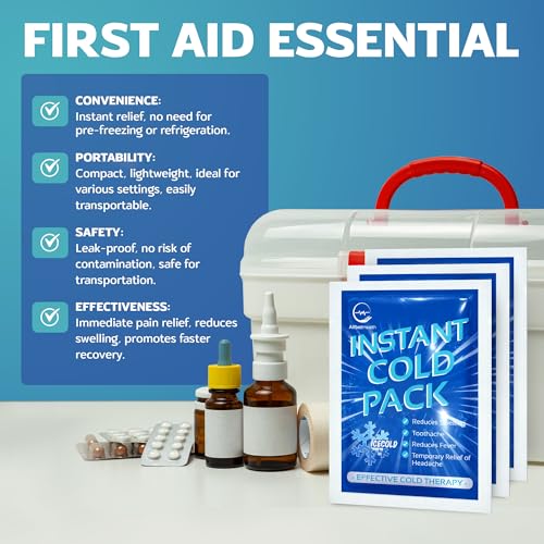 100 Pack Instant Ice Packs for Injuries, Disposable First Aid Cold Packs | No Freezer Needed, 6"x4.5" Instant Cold Packs for Injuries, Disposable Ice Packs for Kids, Postpartum Cold Compress - size: 100 Pack (6" x 4.5")