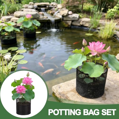 LemonRoad 10 Pcs Aquatic Pond Planting Bags Pond Baskets for Plants 7.2 x 7.2 Inch Reusable Mesh Water Garden Pot Breathable Round Lily Plant Baskets for Water Lily Gladiolus Bog Terrestrial Plants