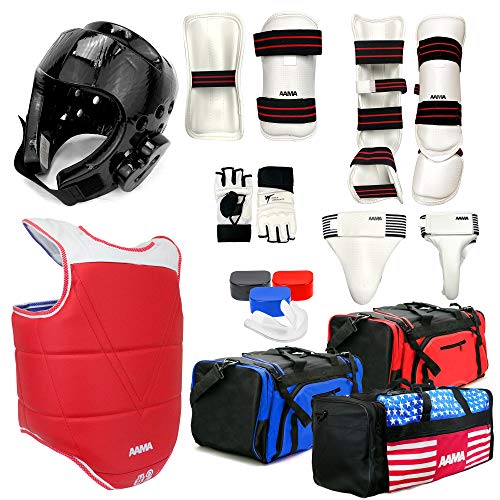 AAMA Complete Taekwondo Sparring Protective Gear Equipment Set - Customizable - color: SET B Black (Shin Instep + Hand)
