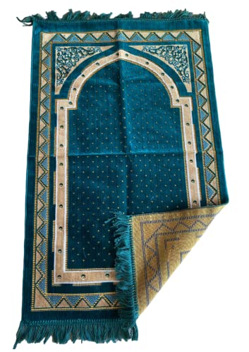 Islamic Prayer Rugs, Muslim Prayer Mats, Velvet Sajjadah, Janamaz, Islamic Gifts (Turquoise) - color: Turquoise