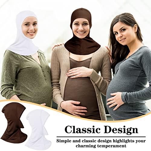 4 Pieces Modal Hijab Cap Adjustable Muslim Stretchy Turban Full Cover Shawl Cap Full Neck Coverage for Lady - color: Black, White, Dark Brown, Beige