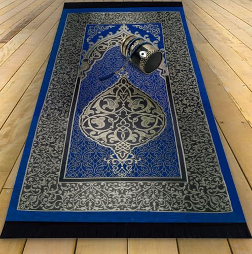 10 Pieces Kufi Hats for Men and Muslim Prayer Rug Islam and Beads, Kaabe Design