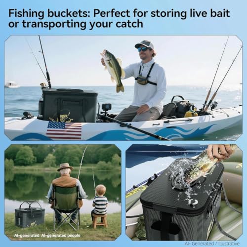 Fishing Bucket Foldable, 6Gallon/8Gallon/10Gallon,Live Fish Container Multi-Functional Live Fish Bait Bucket,for Fishing, Camping, Moving - color: Black-a