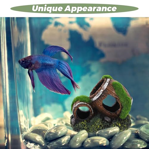 Resin Aquarium Ornaments Broken Barrel Fish Tank Decorations Betta Fish Hideout Small Size Landscape Decoration for Freshwater and Saltwater Aquariums