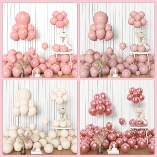 Amandir 153피스 더스티 핑크 풍선 가랜드 아치 키트, 다양한 사이즈 45.7cm(18인치), 30.5cm(12인치), 25.4cm(10인치), 12.7cm(5인치), 핑크 화이트 샌드 메탈릭 컨페티 핑크 풍선, 어머니의 날, 브라이덜 샤워, 생일, 보헤미안 파티 장식용 - color: 더스티 핑크.