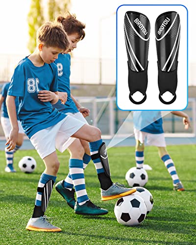BROTOU Shin Guards Soccer Youth, Soccer Shin Guards for Kids 3-15, Light Weight Adjustable Straps Shin Pads Protection Equipment with Ankle and Leg Calf Protection - color: BLACK, size: Large
