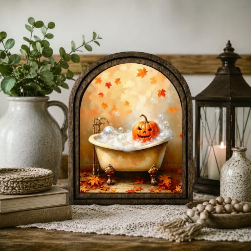 Halloween Pumpkin Bath Arched Table Sign, Rustic Farmhouse Decor - color: Pumpkin Bathtub