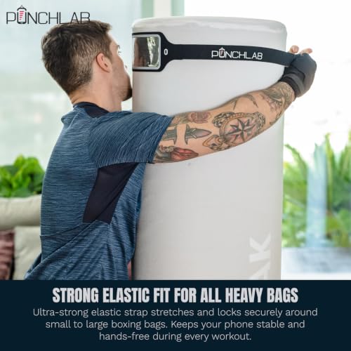 Boxing Phone Holder for Punching Bag – Heavy Bag Strap Mount with Punch Tracker, Fits All Hanging & Freestanding Bags, Works with PunchLab App (Free App Included)