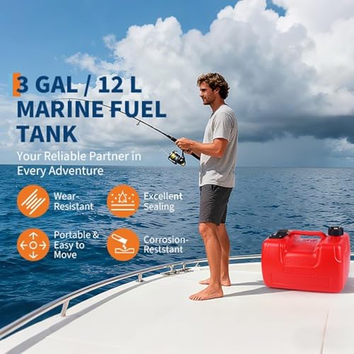 Marine Tank, 3 gal Marine Portable Tank Outboard Marine Boat Transfer Tank with 9.8 ft Hose, Gauge for Outboard Engine Boats, Yacht, Fishing Boat, Deck Boat, Red - size: 3 Gallon