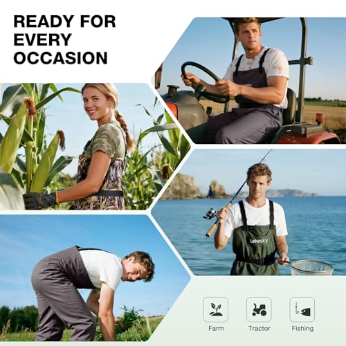 Lekesky Fly Fishing Chest Waders with Boots for Men Women, US Sizes 5–14,2-Ply Nylon/Pvc Waterproof Waders - color: Green, size: M5/W7