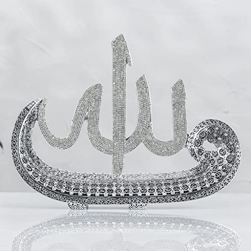 Asma ul husna 99 Names of Allah Name Small Size WAW with Rhinestones Islamic Art Ornament Table Decor (Silver Tone)