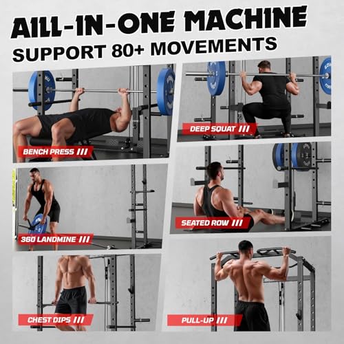 C1-V4 Power Cage, 2000LBS Squat Rack with LAT Pulldown, Multi-Function Weight Cage Strength Training Machine, Workout Cage with More Attachments for Home Gym Garage - style: C1-Pro(Aluminum Pulleys) Bk