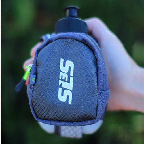 SLS3 Small Running Water Bottle Handheld - 10 oz With Adjustable Hand Strap, Zippered Pocket - Hydroquick II for Runners