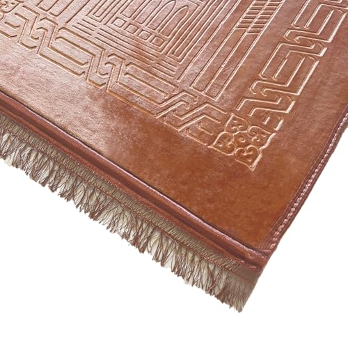 JE JOUE Luxury Islamic Prayer Mat with Tasbih Beads - Extra Thick Large Padded Sajadah for Men, Women & Kids, Soft Non-Slip Muslim Prayer Rug for Eid, Ramadan, Travel(31 "x 47",Brown) - color: Brown