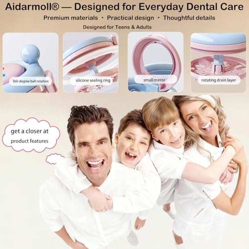 Denture Bath Cup,Retainer Cleaner Case Box,Night Mouth Guard Case Holder,Storage Soak Container with Drain Tray for Travel Cleaning with Mirror and Brush (Pink&Blue) - color: Pink&Blue