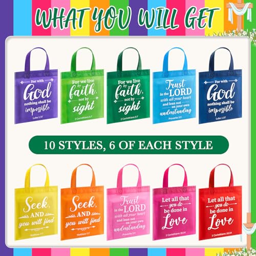 WILLBOND Christian Gift Bags Reusable Non Woven Bible Verse Goodie Bags with Handle Fabric Religious Employee Appreciation Gifts for Church Positive Business Party Favor - color: Bright Color