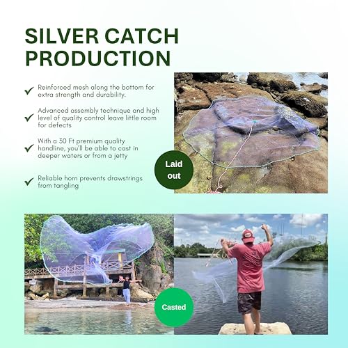 Cast Nets 4.5ft-10ft Radius|3/8",1/2",1" Mesh for Fishing with Chain Bottom, Salt Water Casting Fishing Net Gear, Easy Throw Nets Fishing Bait - Elite Series - size: 10' Radius | 2" Mesh