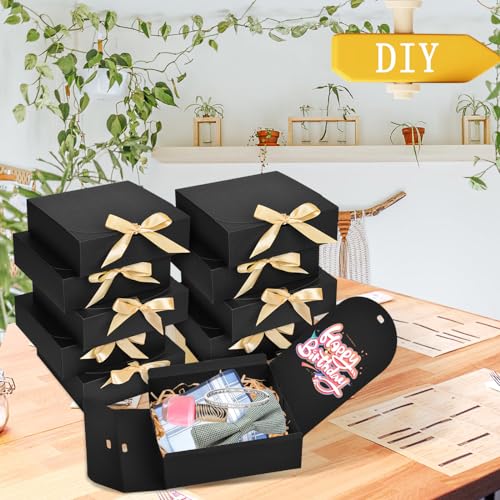 10pack Gift Boxes with Lids, 6.5''x6.5''x2'' Black Gift Boxes For Presents, Paper Boxes Gift Boxes with Ribbon for Birthday Wedding Party Chocolate Candy - color: Black
