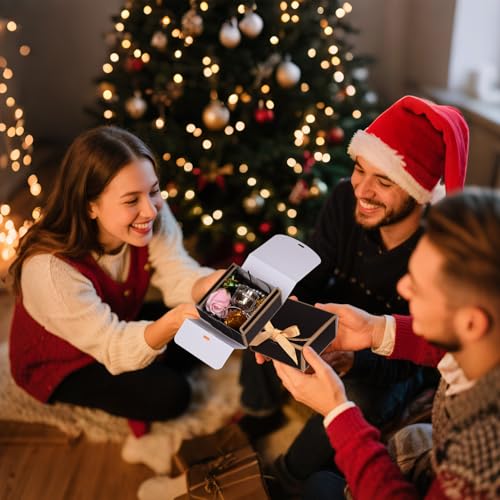 WLUSEAXI 12Pack Small Gift Boxes with Lids, 4.5''x4.5''x2'' Small Boxes for Gifts with Ribbons, Black Gift Boxes for Present, Birthday, Valentine's Day, Mother's Day, Holiday - color: Black